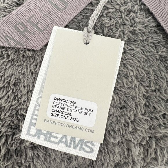 Barefoot Dreams CozyChic Pom Pom Beanie Scarf Set Charcoal One Size NWT - Picture 2 of 10